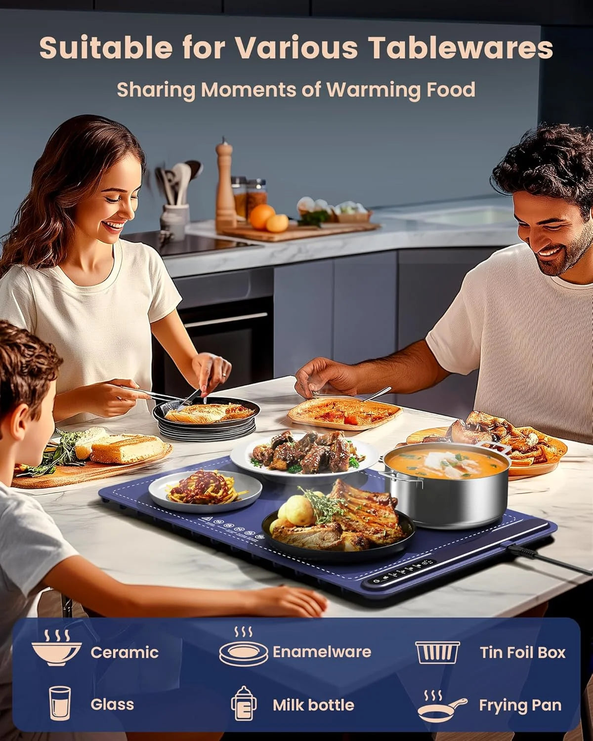 Foldable Electric Food Warming Mat – Fast Heat, 4 Temp Levels, Roll-Up Design for Home, Parties & Travel