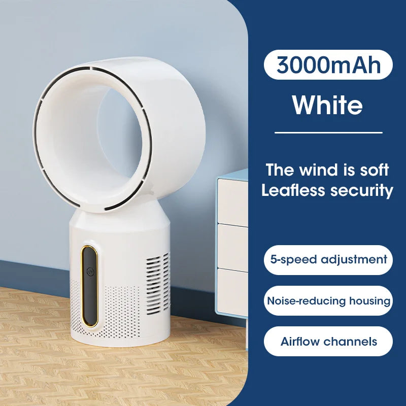 Desktop Bladeless Electric Fan Table Fan 5 Speed Tower Fan for Baby Cooler Air Conditioner USB Rechargeable Cooler Fan