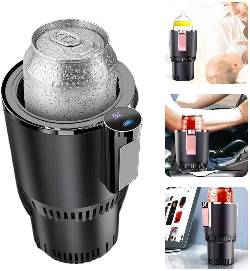 2-in-1 Car Cup Warmer & Cooler – Smart Heated & Chilled Mug Holder with LCD Display, Universal Fit for Cars – Perfect for Coffee, Water, Baby Bottles, and More (Black)