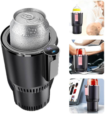 2-in-1 Car Cup Warmer & Cooler – Smart Heated & Chilled Mug Holder with LCD Display, Universal Fit for Cars – Perfect for Coffee, Water, Baby Bottles, and More (Black)