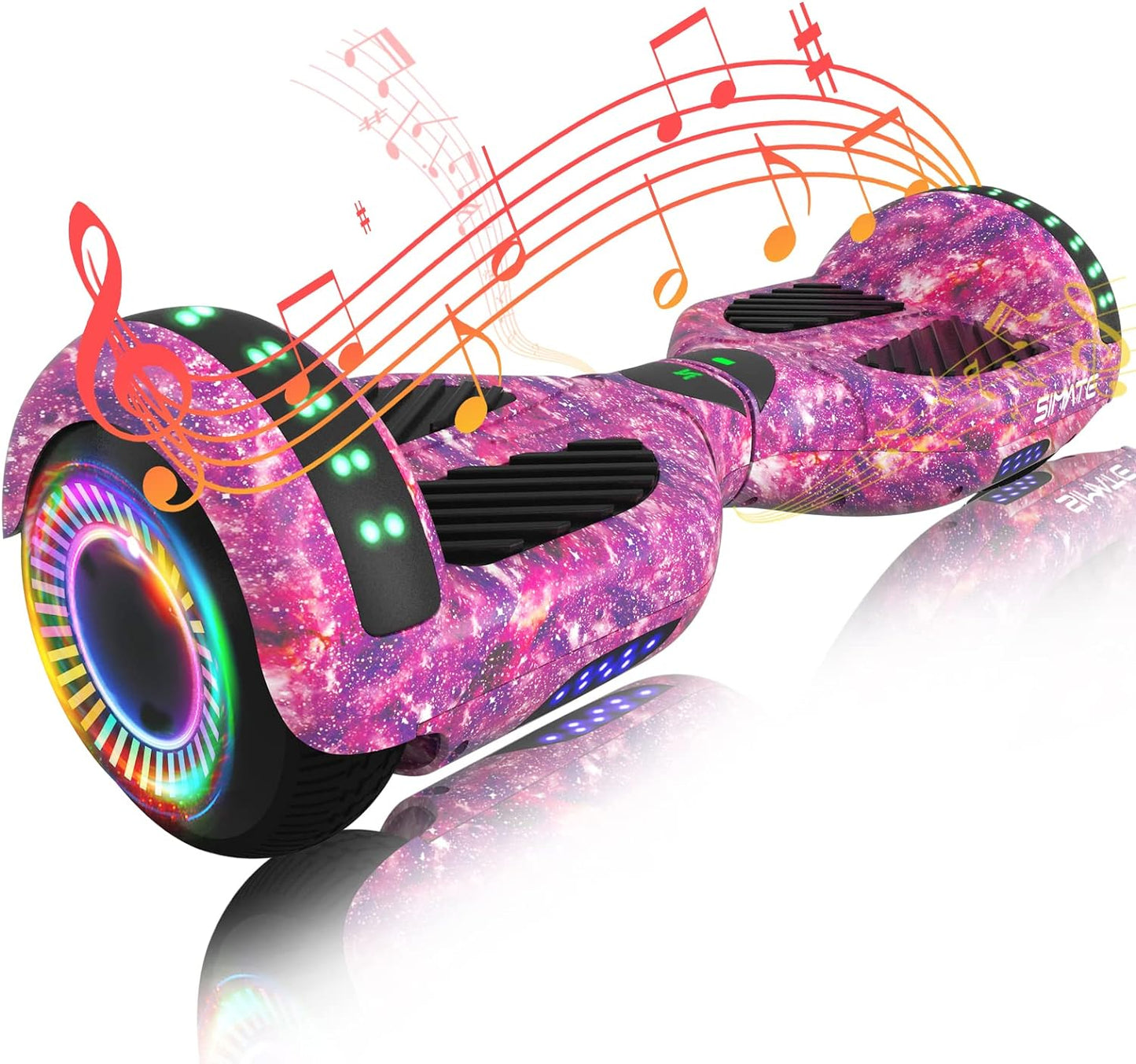 SIMATE Bluetooth Hoverboard – 6.5" Self-Balancing Scooter with LED Lights, App Control & Speakers – Gift for Kids, Teens & Adults, Up to 7.5 mph & 220 lbs