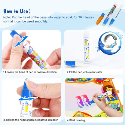 Mess-Free Aqua Magic Water Drawing Mat – Reusable Doodle & Painting Toy for Toddlers (1–6 Years) – Large, Educational & Foldable Gift for Boys & Girls