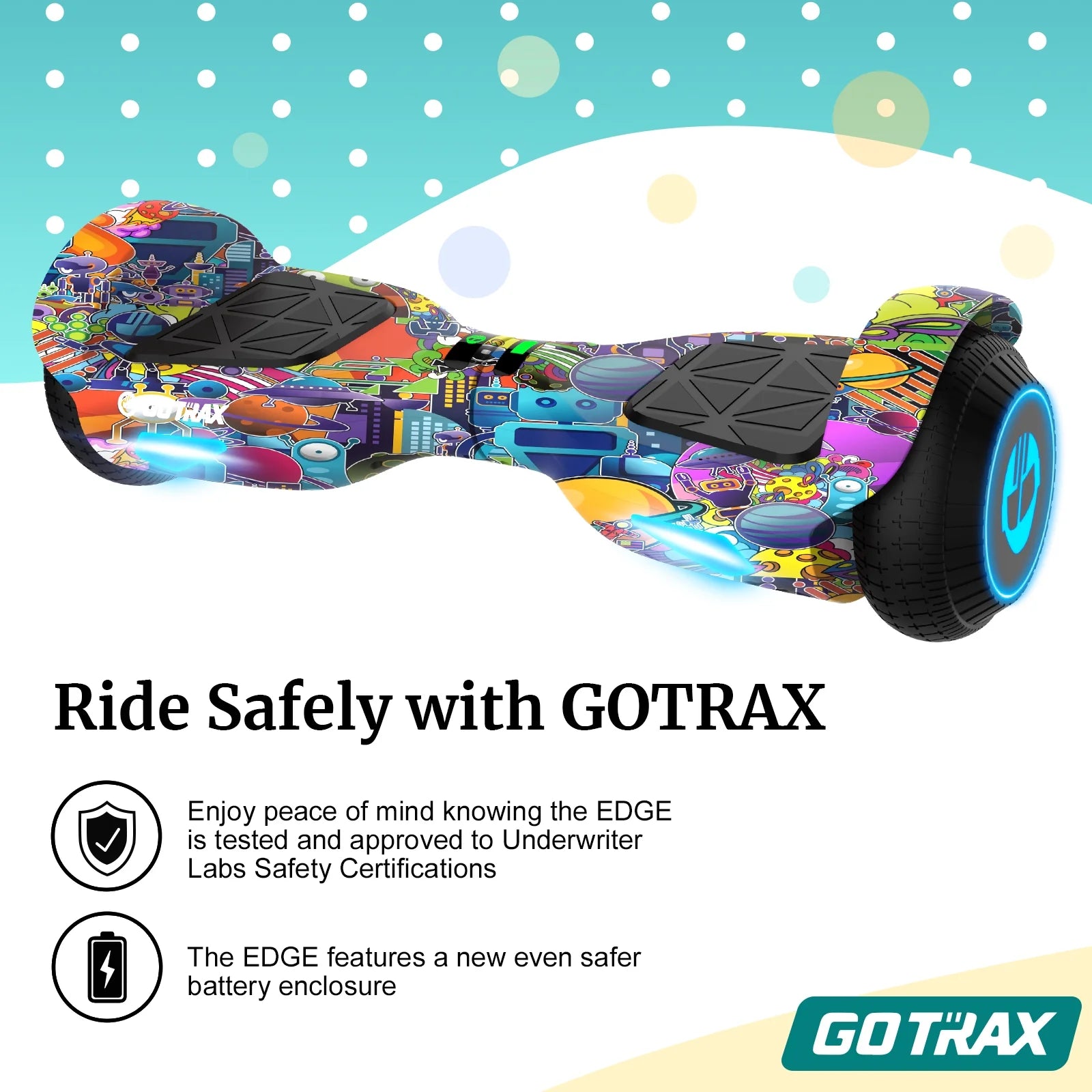 GOTRAX Edge 6.5" Hoverboard – Self-Balancing Electric Scooter for Kids & Adults with LED Lights, UL2272 Certified – Max Speed 6.2mph, 3.1 Mile Range